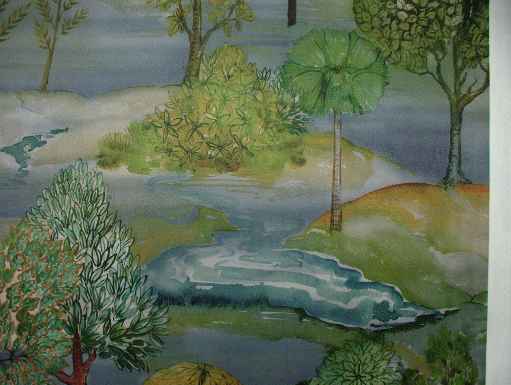 Velvet Cushion Upholstery Fabric - Meadow Trees  Blue Dawn 10 Metre Roll8