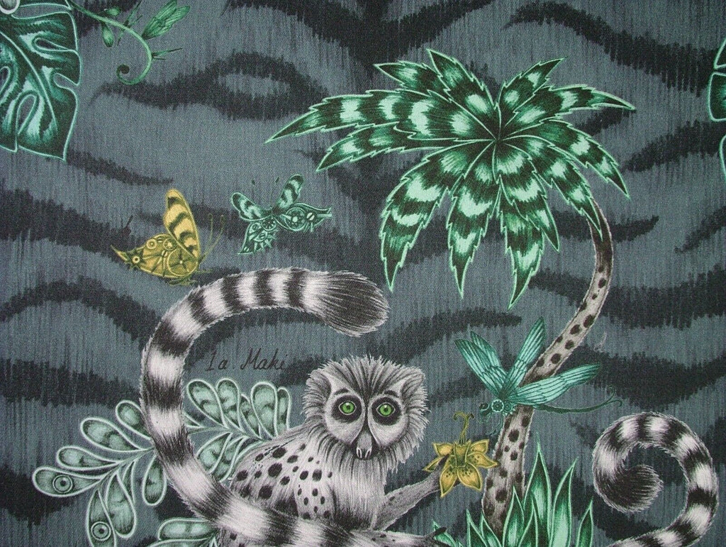 Emma J Shipley Fabric Lemur Navy 100% Cotton Curtain Upholstery Cushion  Fabric