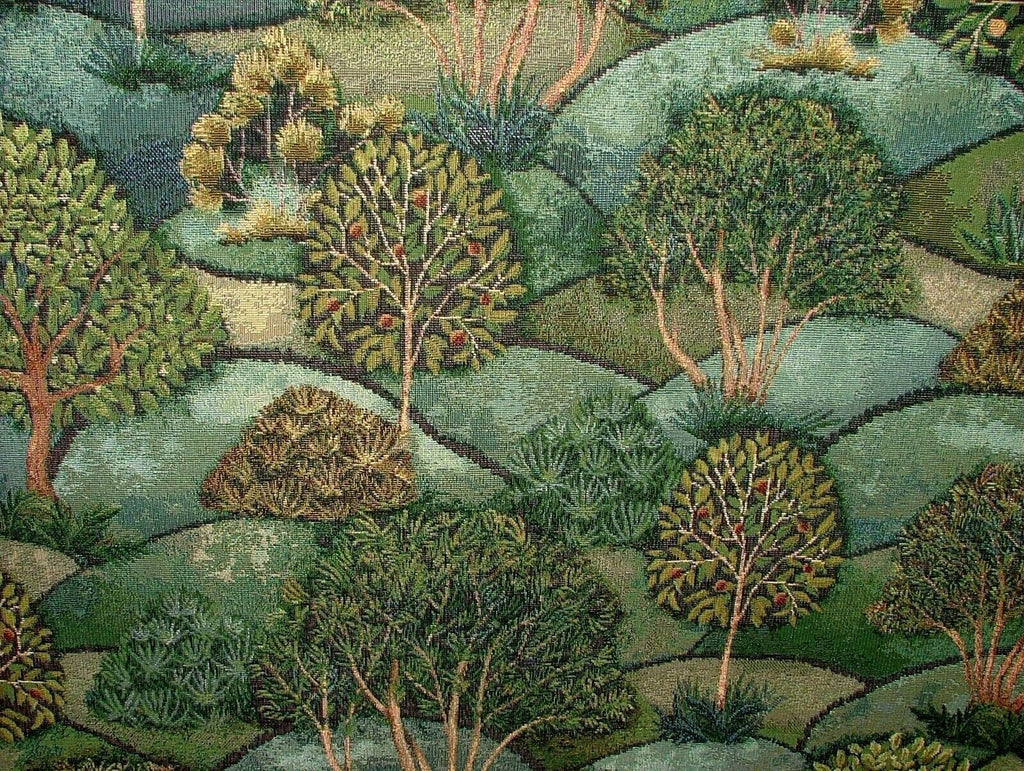 Green Meadow Tree Tapestry Fabric Curtain Upholstery Cushion Blanket Throws Use