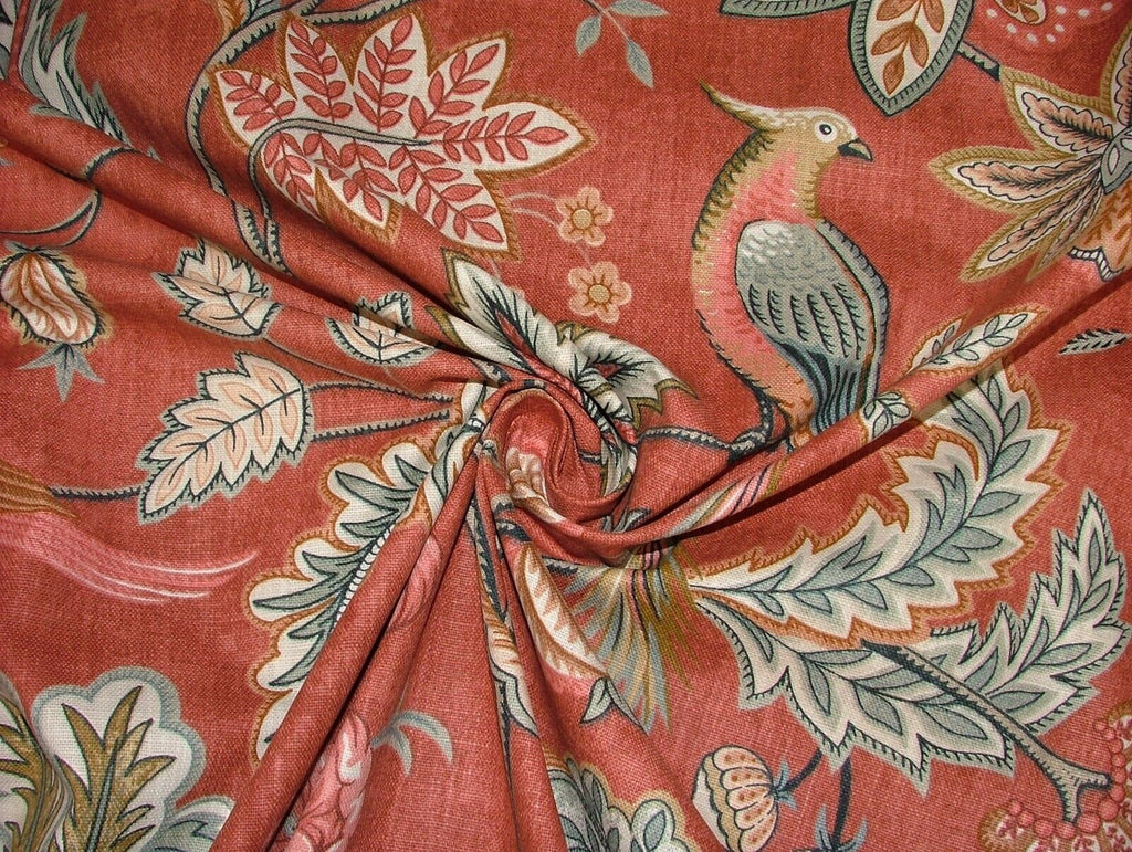 Chanterelle Auburn Ornate Bird Floral Cotton Curtain Upholstery Cushion Fabric