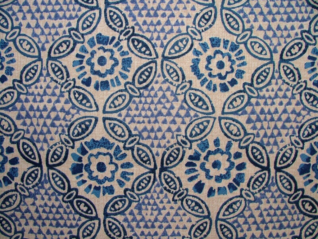 3.1 Mts iLiv Stardust Batik Blue Woven Cotton Fabric Cushion Curtain Upholstery