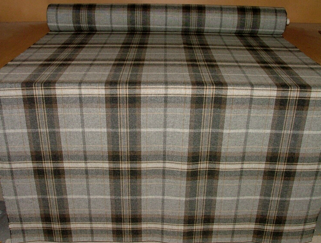 100% Shetland Wool Grey Black Brown Tartan Upholstery Curtain Cushion Fabric