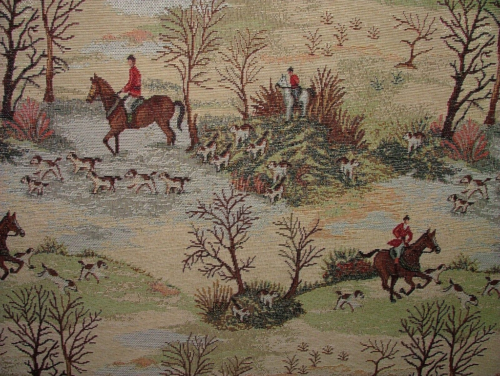 Horse And Hounds Hunting Tapestry Fabric Curtain Upholstery Cushion Blind Use