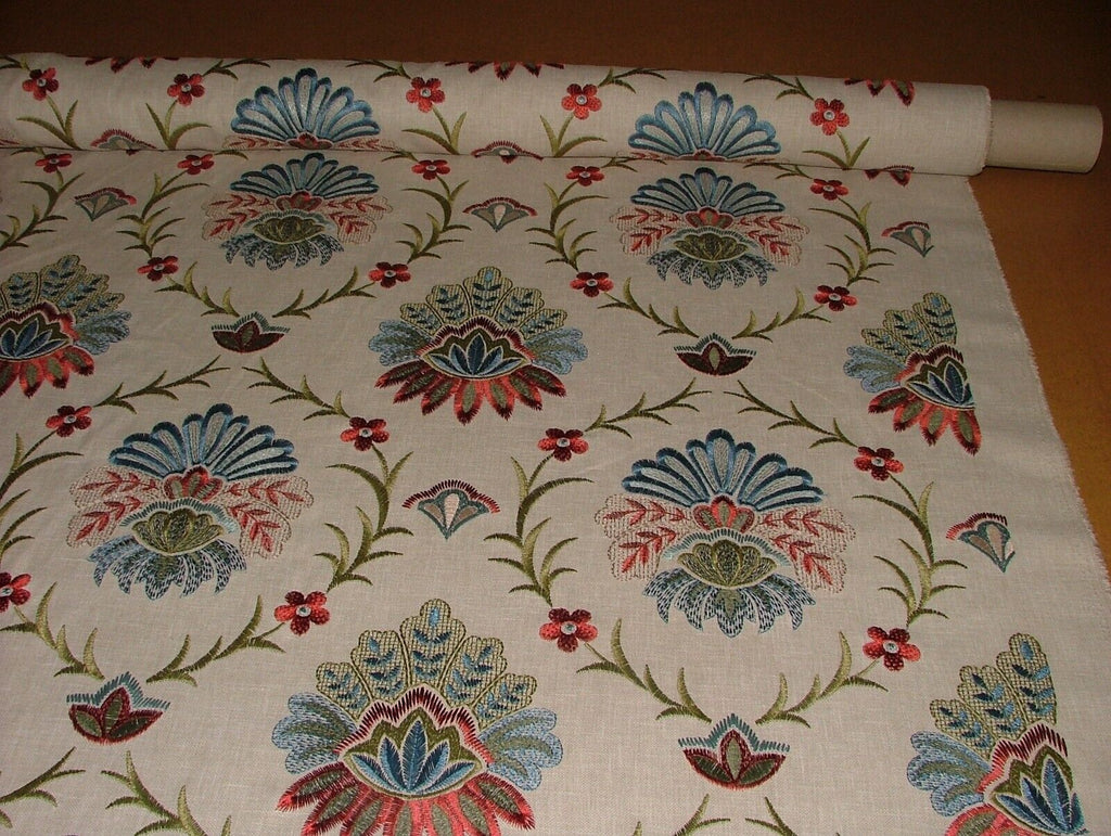 2.5 Metres Amadore Poppy Embroidered Floral Fabric Curtain Upholstery Cushion