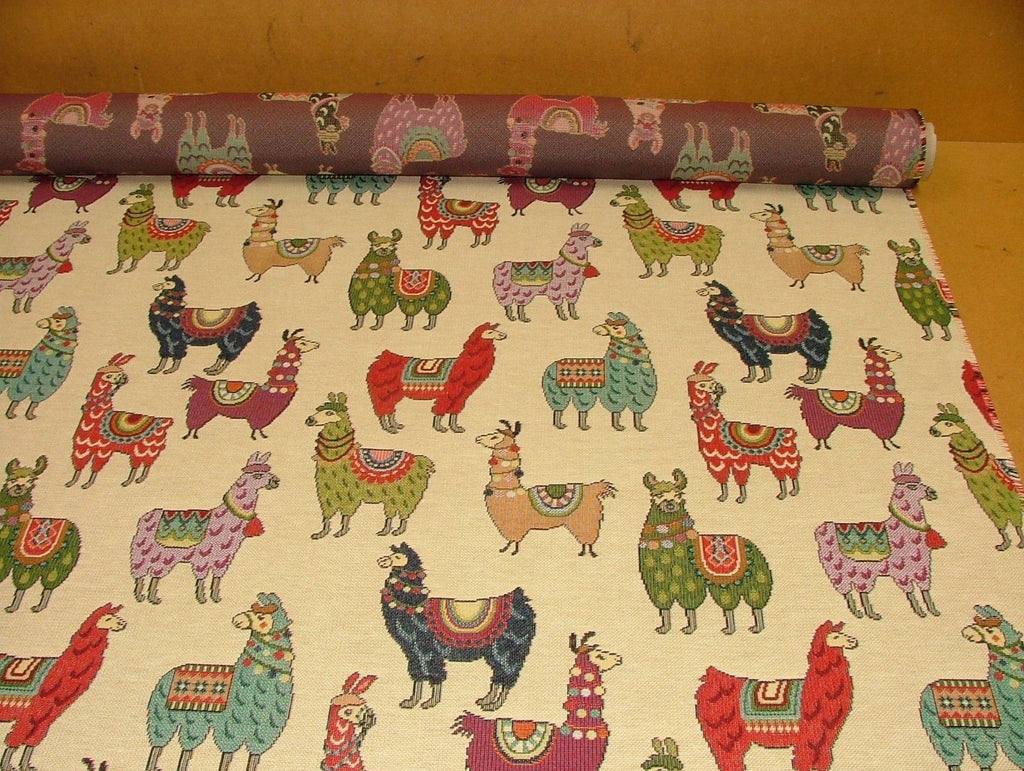 Llama / Alpaca "Animal Tapestry" Designer Fabric Upholstery Curtains Cushions