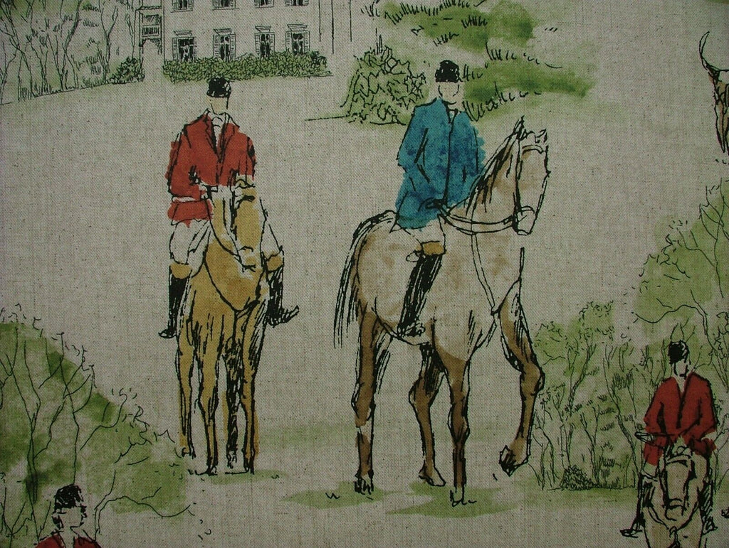 Horse And Hounds Hunting Velvet Fabric Curtain Upholstery Cushion Blinds