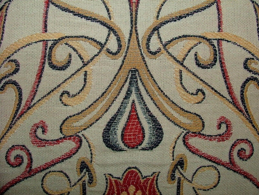 Art Nouveau Tulip Red And Blue Jacquard Curtain Upholstery Cushion Use Fabric