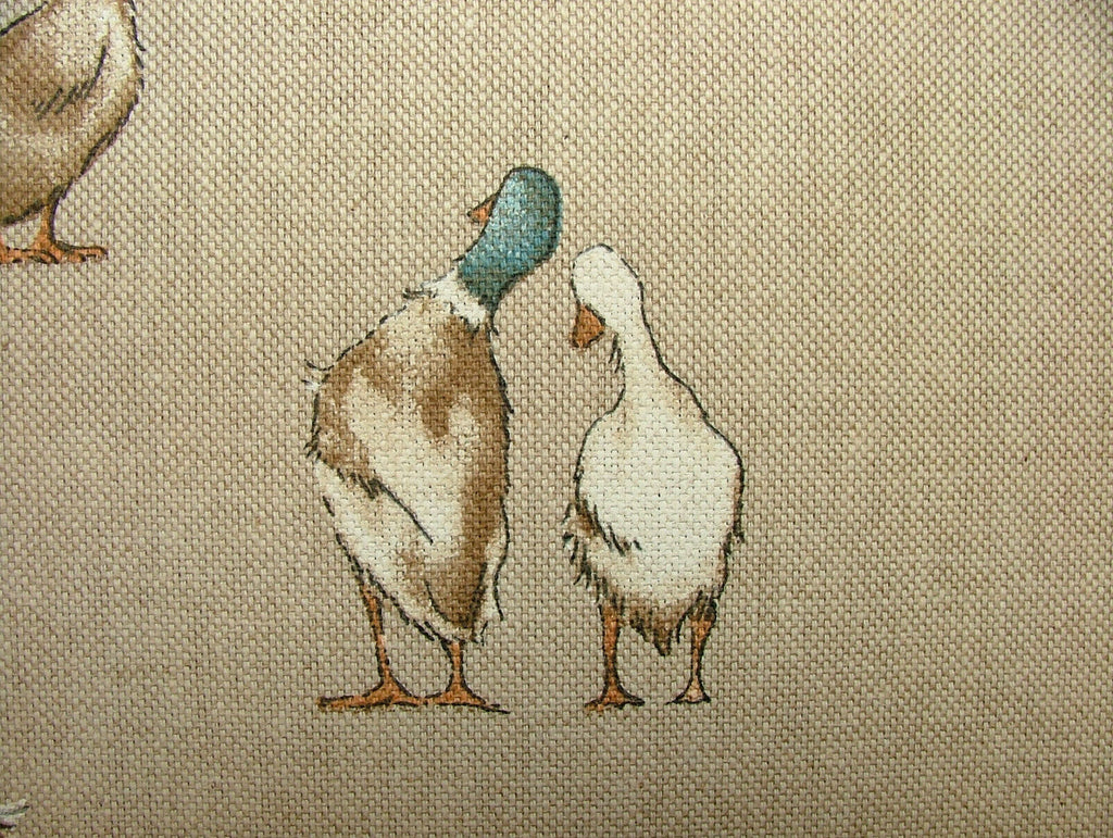 Mini Prints Ducks Animals Linen Look Fabric Curtain Upholstery Blinds