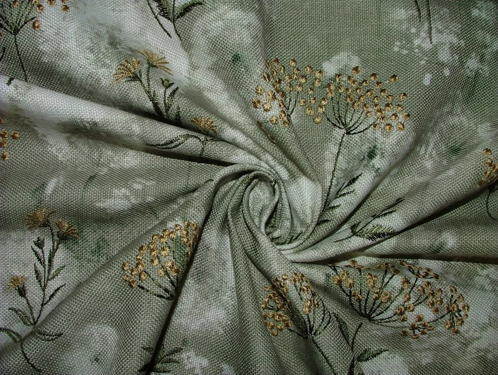 Embroidered Curtain Fabric Botanical Green Floral Upholstery Cushion  12 Metres7
