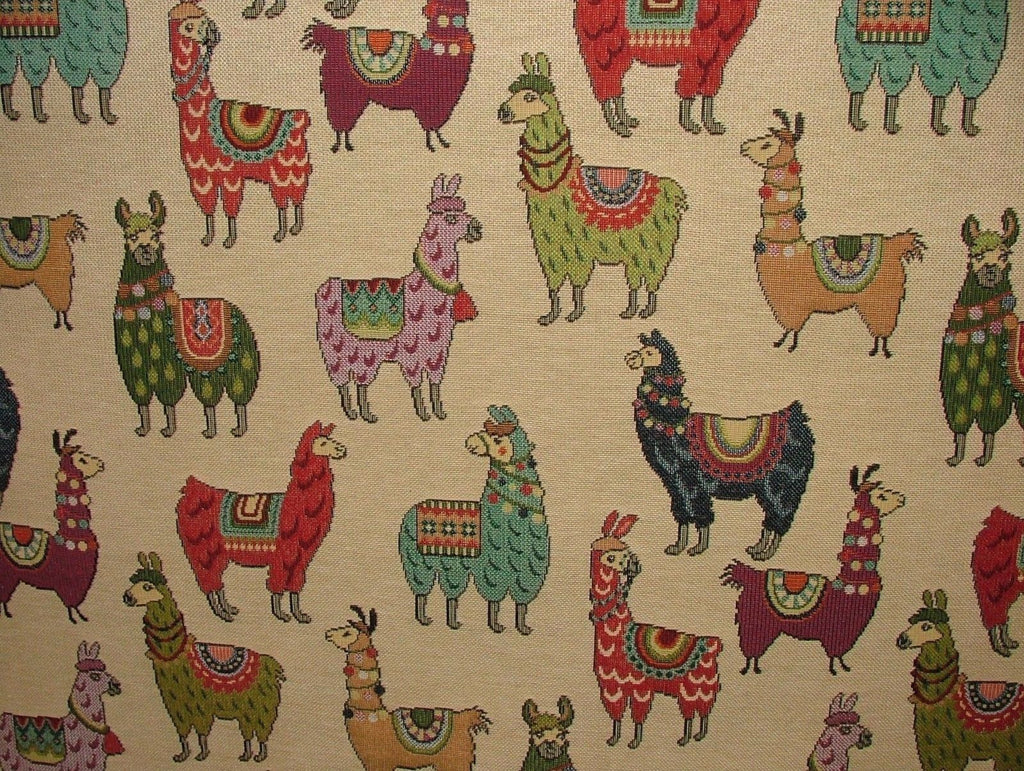 Llama / Alpaca "Animal Tapestry" Designer Fabric Upholstery Curtains Cushions