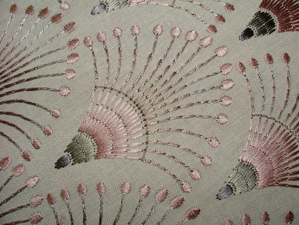 Embroidered Art Deco Fan Rose Pink Fabric Curtain Upholstery Cushion Blind Use