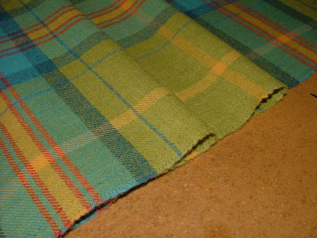 100% Shetland Wool Blue Pistachio Tartan Check Upholstery Curtain Cushion Fabric