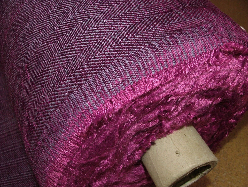 25 Metres Herringbone Magenta Linen Blend Curtain Upholstery Fabric RRP £700.00