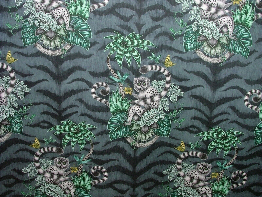 Emma J Shipley Fabric Lemur Navy 100% Cotton Curtain Upholstery Cushion  Fabric