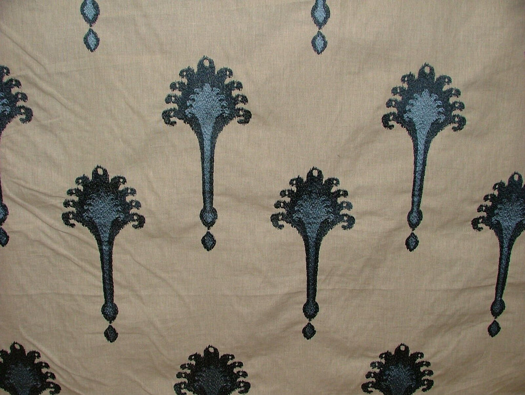 2.6 Metres Ashiki Navy Moroccan Ikat Embroidered Fabric Curtain  Cushion Blind