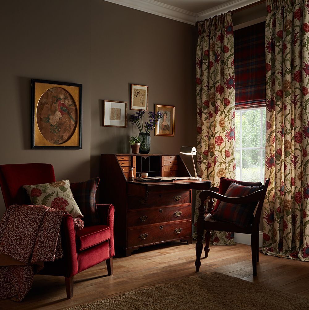 Scottish Thistle Garnet Cotton Curtain Upholstery Cushion Roman Blind Fabric