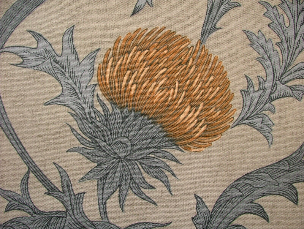 Scottish Thistle Ochre Cotton Curtain Upholstery Cushion Roman Blind Fabric