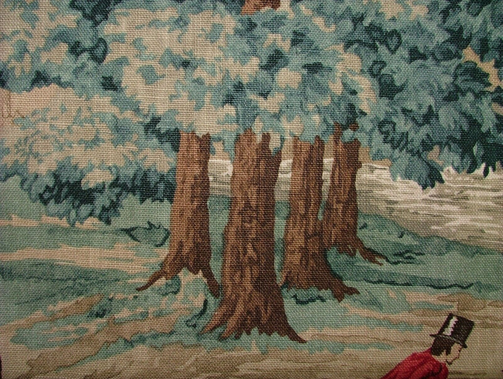 Sanderson Tally Ho Teal Ruby Hunting Horse Linen Fabric Curtain Upholstery Use