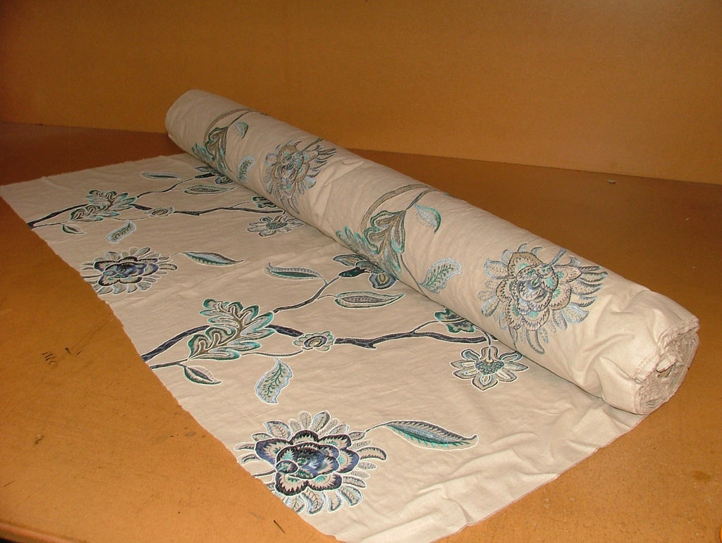 52 Metres Indigo Blue Floral Embroidered Fabric Curtain Upholstery Cushion Use15