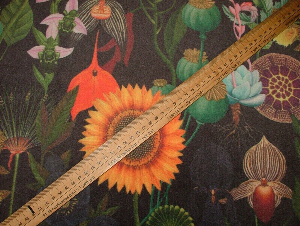 Fantasy Sunflower Noir Black Velvet Fabric Curtain Upholstery Cushion Blind Use