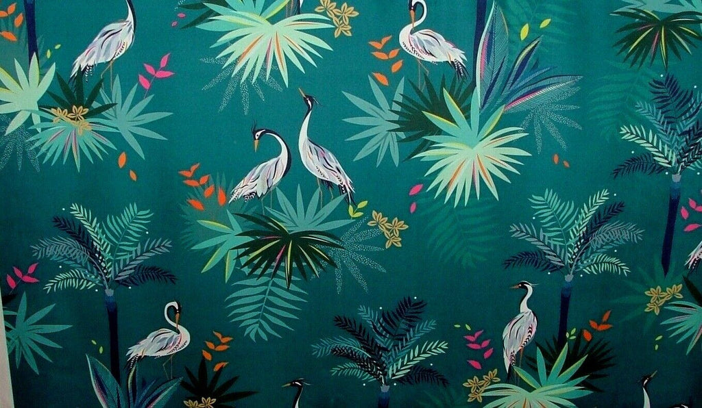 15 Metres Sara Miller Heron Teal Tropical Plush Velvet Fabric Curtain Upholstery