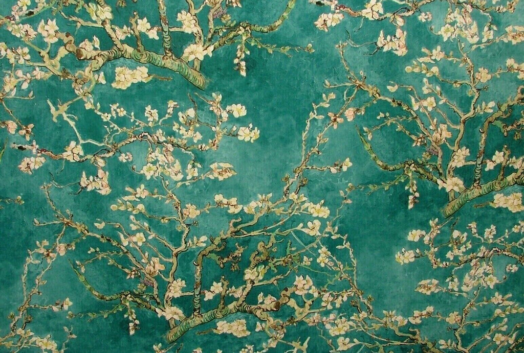 Japanese Cherry Blossom Tree Teal Velvet Fabric Curtain Upholstery Cushion Use