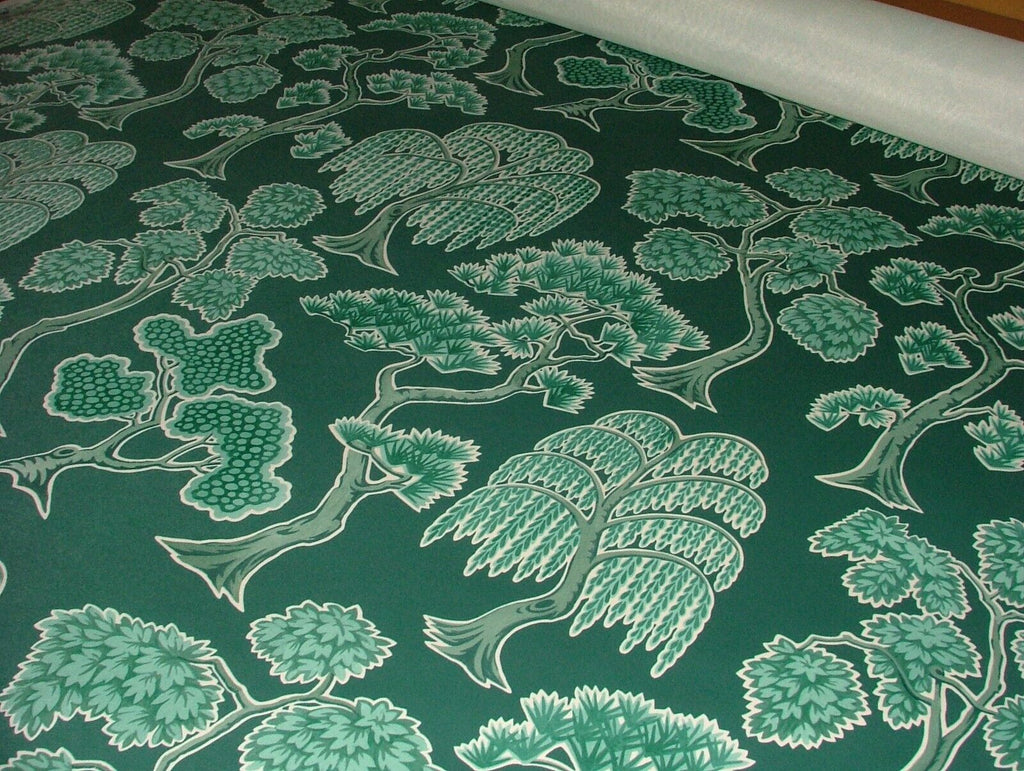 Japanese Japonica Oriental Tree Green Velvet Fabric Curtain Upholstery Cushion