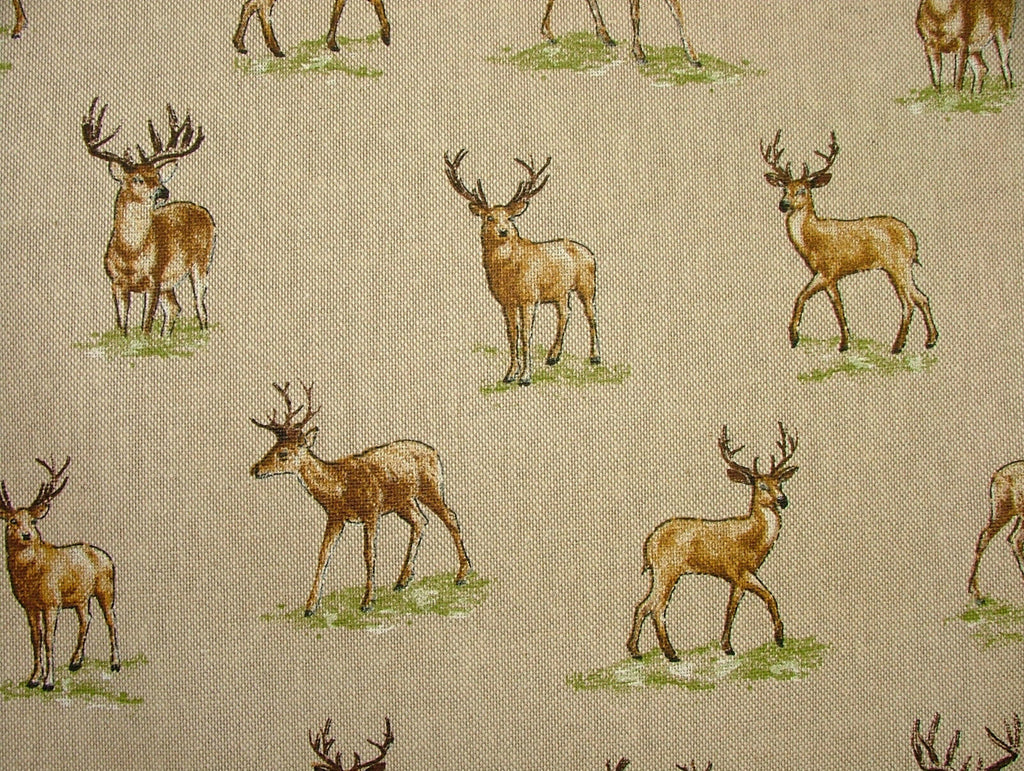 Mini Prints Stags Deer Country Side Animals Linen Look Fabric Curtain Upholstery