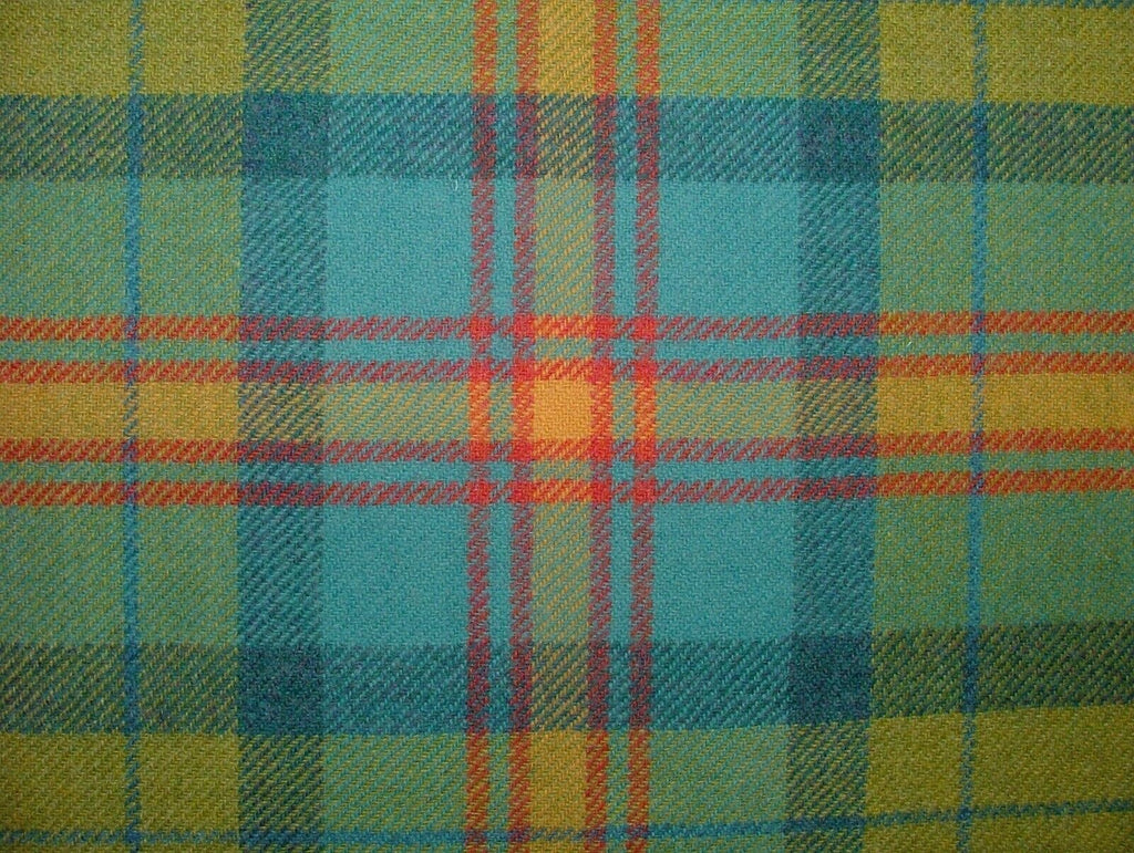 100% Shetland Wool Blue Pistachio Tartan Check Upholstery Curtain Cushion Fabric