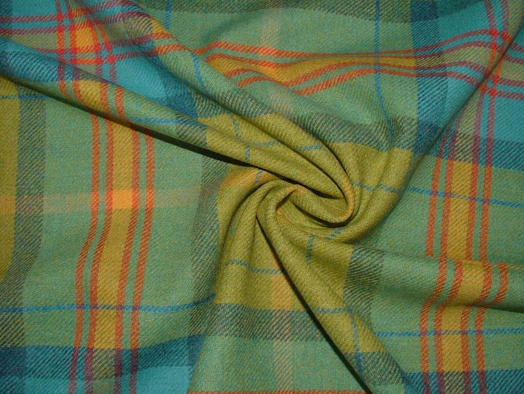 100% Shetland Wool Blue Pistachio Tartan Check Upholstery Curtain Cushion Fabric