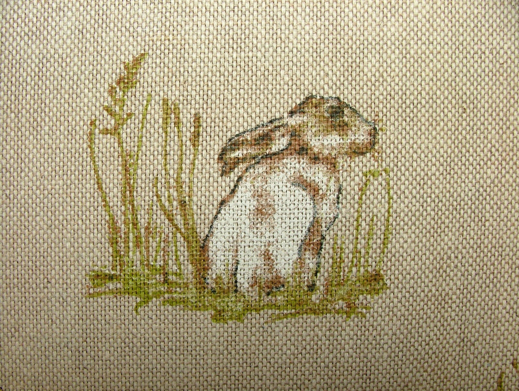 Mini Prints Hares Country Side Animals Linen Look Fabric Curtain Upholstery