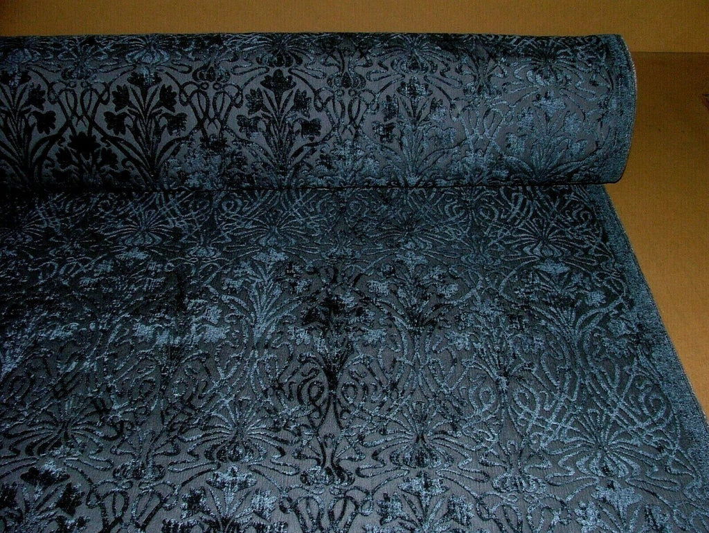 10 Metres Art Nouveau Indigo Blue Chenille Fabric Curtain Upholstery Cushion