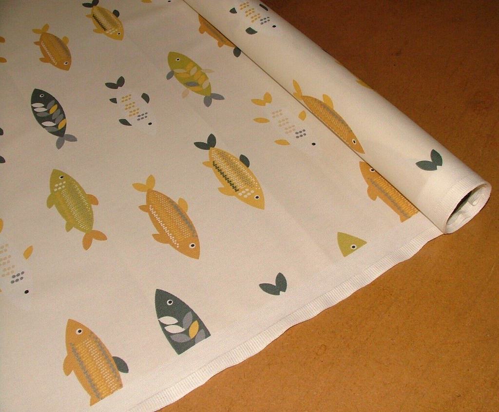 3.1 Metres iLiv Mr Fish Saffron Cotton Fabric Cushion Curtain Upholstery