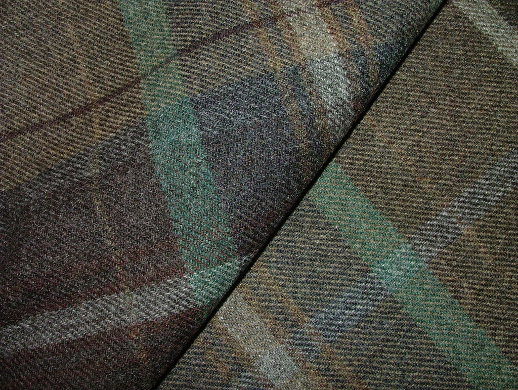 100% Shetland Wool Brown Teal Blue Tartan Upholstery Curtain Cushion Fabric