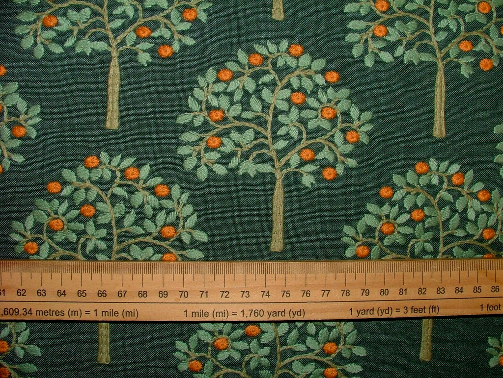 Orange Grove Pine Green Embroidered Fabric Curtain Upholstery Cushion Multi Use