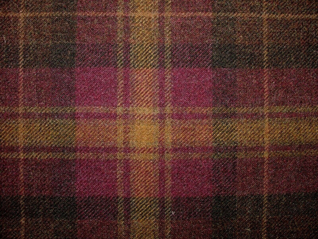 100% Shetland Wool Heather Brindle Gold Tartan Upholstery Curtain Cushion Fabric