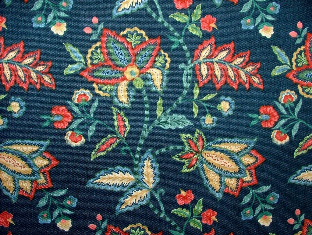 Grand Durbar Midnight Blue Floral Cotton Curtain Upholstery Cushion Blind Fabric