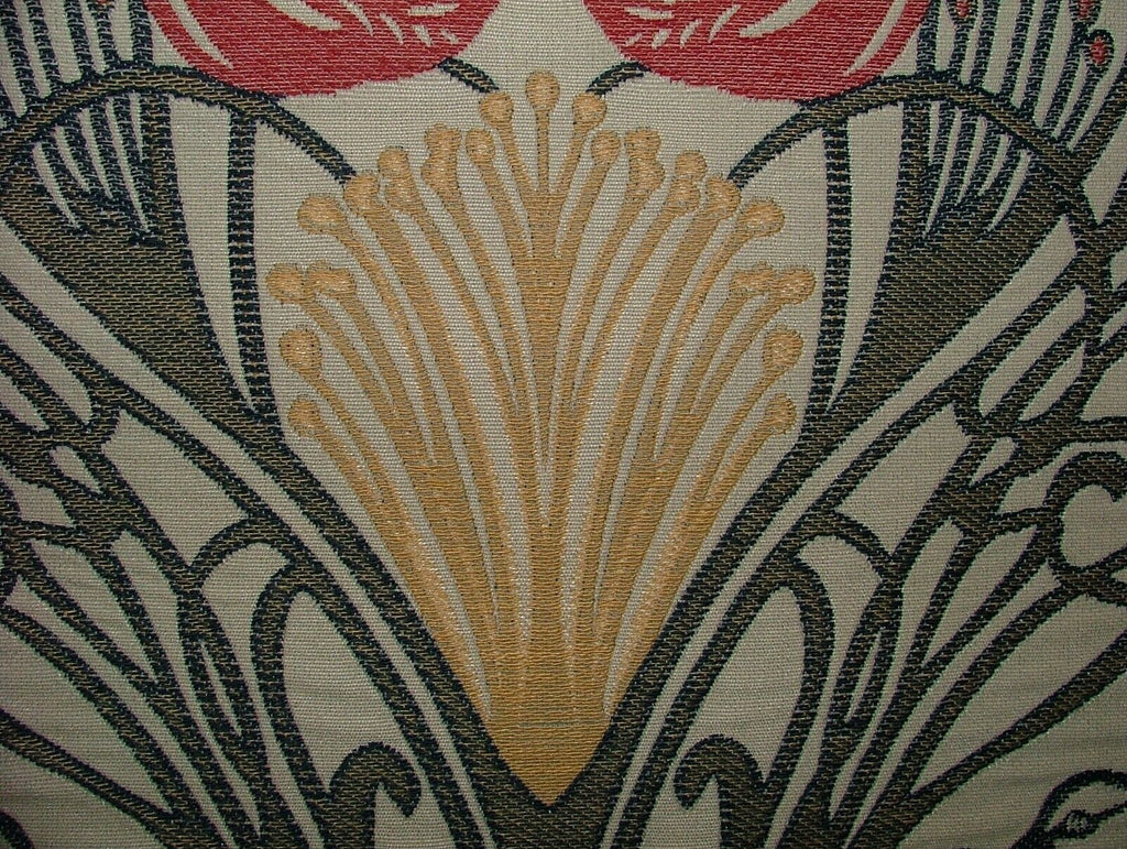 Art Nouveau Bird Red Blue Jacquard Curtain Upholstery Cushion Multi Use Fabric