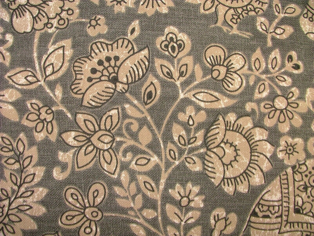 2 Metres Indian Elephant Charcoal Cotton Fabric Cushion Curtain Upholstery