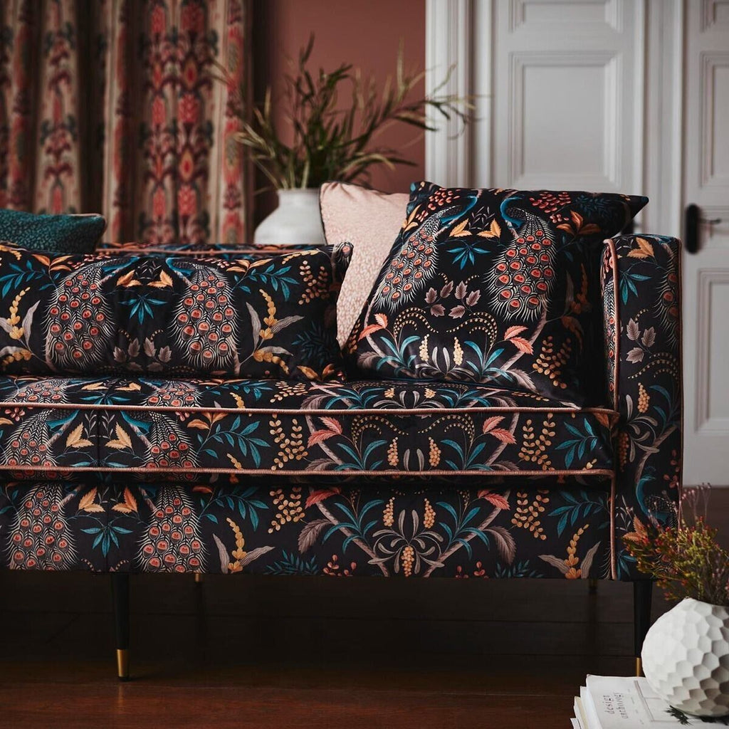 2.7 Metres iLiv Parvani Onyx Peacock Velvet Fabric Cushion Curtain Upholstery