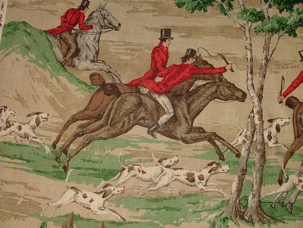 Sanderson Tally Ho Evergreen Crimson Hunting Horse Fabric Curtain Upholstery Use