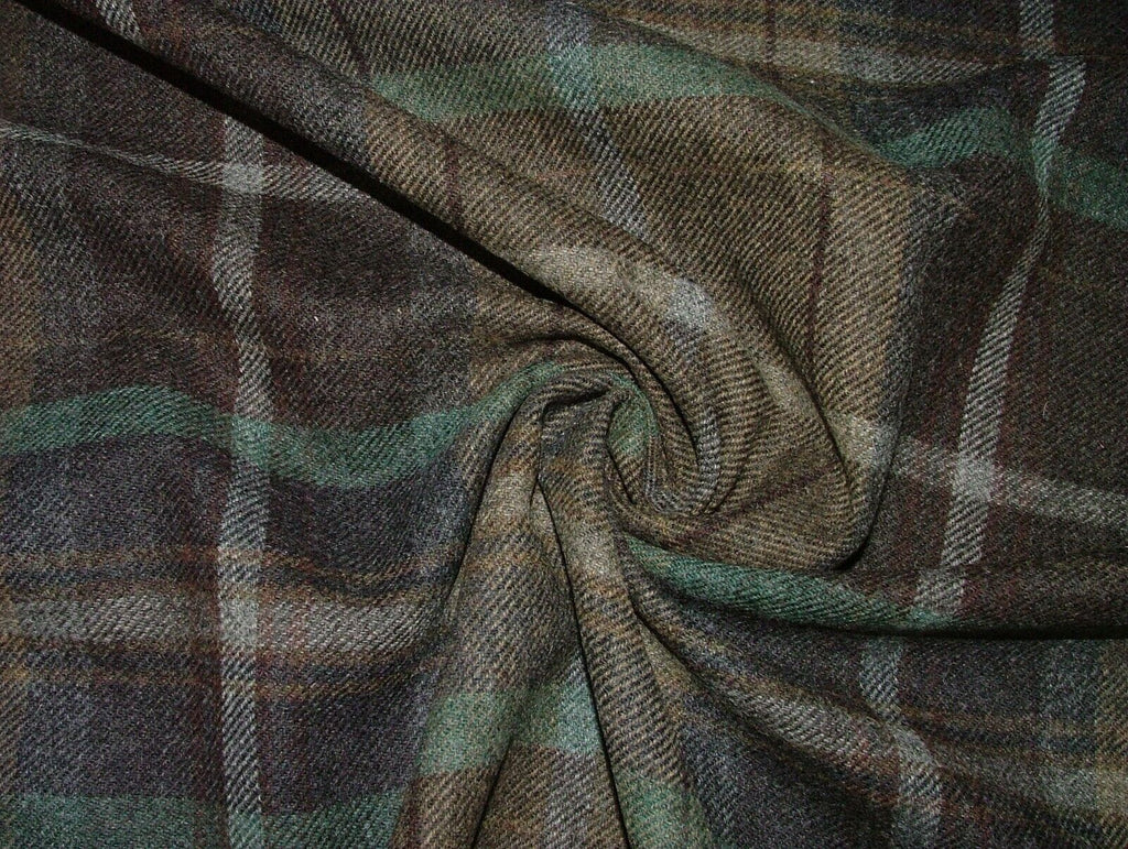 100% Shetland Wool Brown Teal Blue Tartan Upholstery Curtain Cushion Fabric