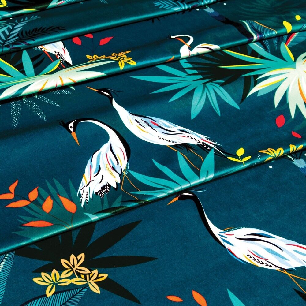 7.5 Metre Sara Miller Heron Teal Tropical Plush Velvet Fabric Curtain Upholstery