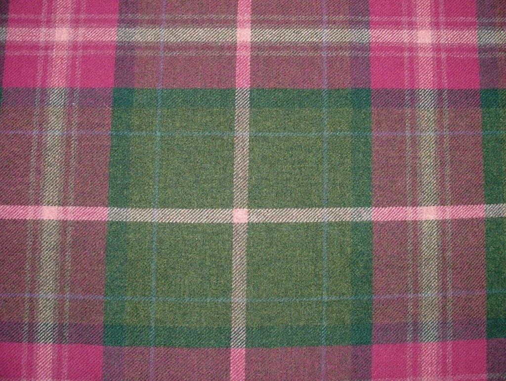 100% Shetland Wool Pink  & Spruce Tartan Check Upholstery Curtain Cushion Fabric