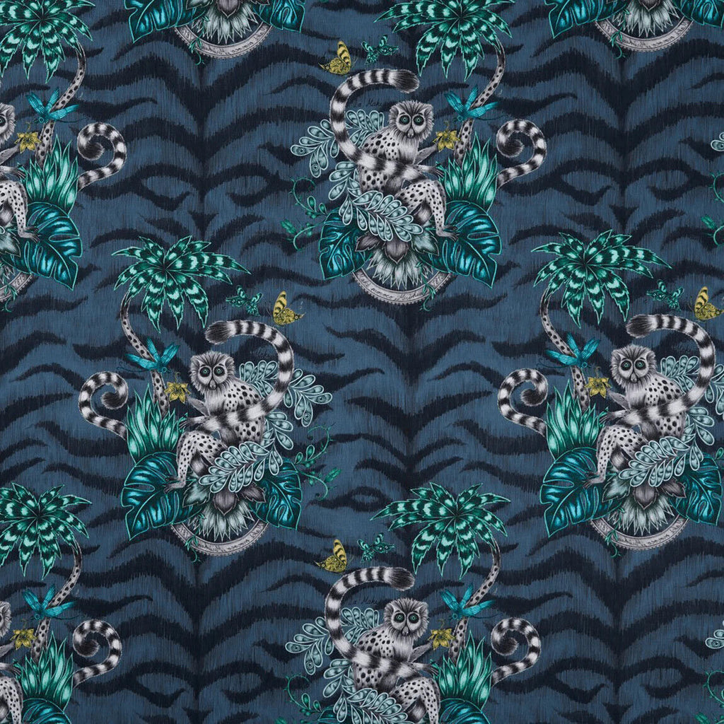 Emma J Shipley Fabric Lemur Navy 100% Cotton Curtain Upholstery Cushion  Fabric