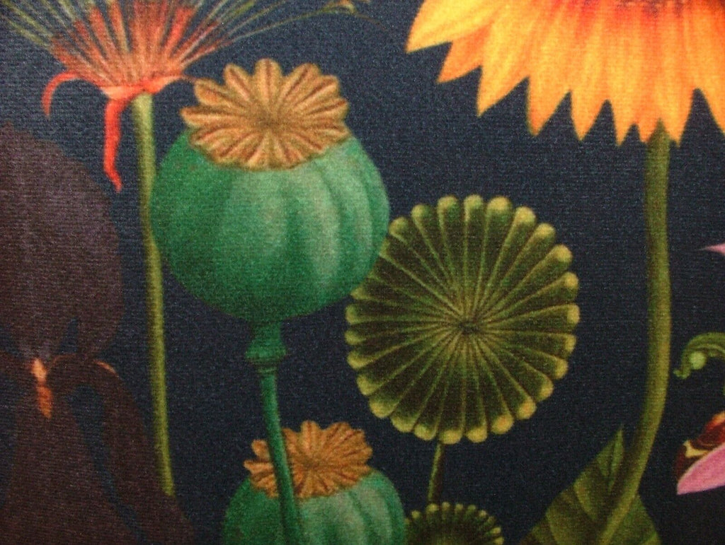 Fantasy Sunflower Navy Blue Velvet Fabric Curtain Upholstery Cushion Blind Use