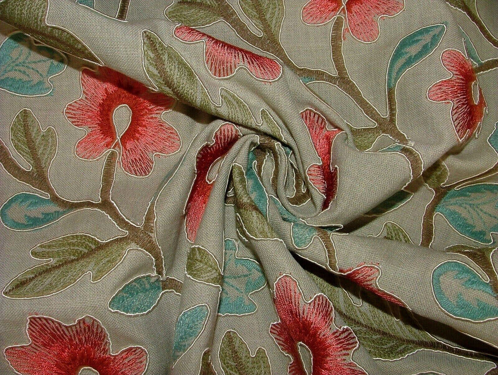 Broadway Rouge Floral Embroidered Jacquard Curtain Upholstery Cushion Fabric