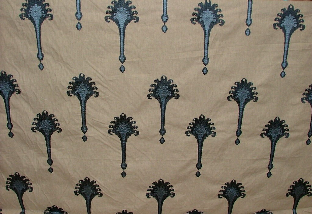 2.6 Metres Ashiki Navy Moroccan Ikat Embroidered Fabric Curtain  Cushion Blind