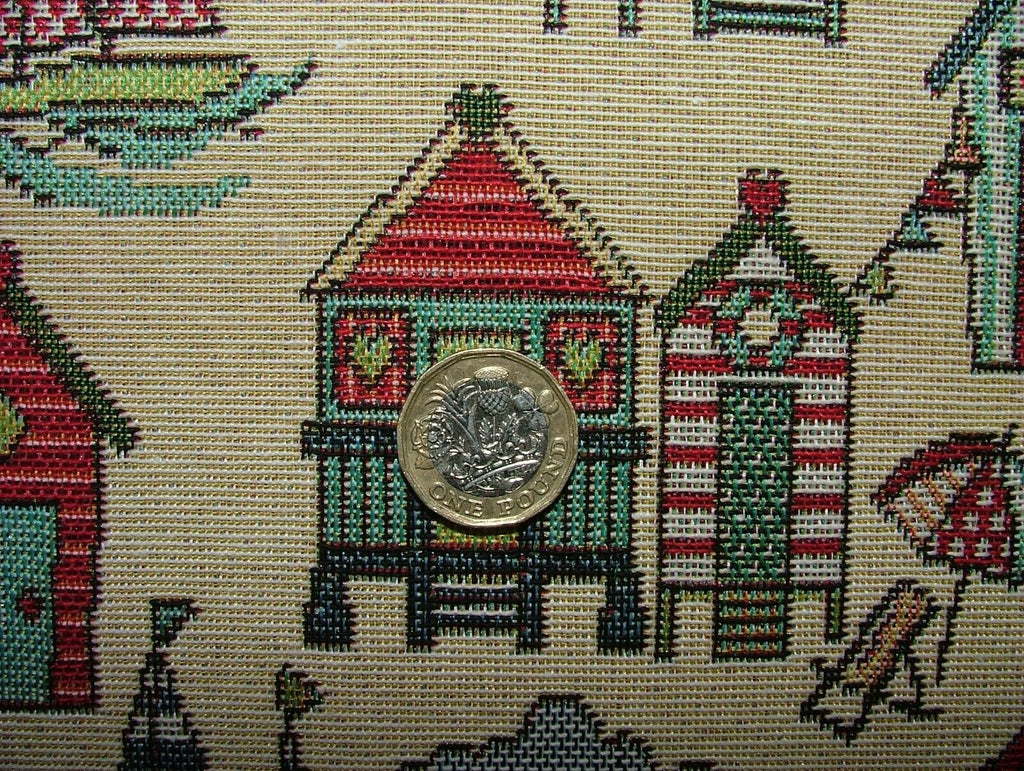 Tapestry Beach Huts Nautical Fabric Curtain Upholstery Cushion Craft Bag Making