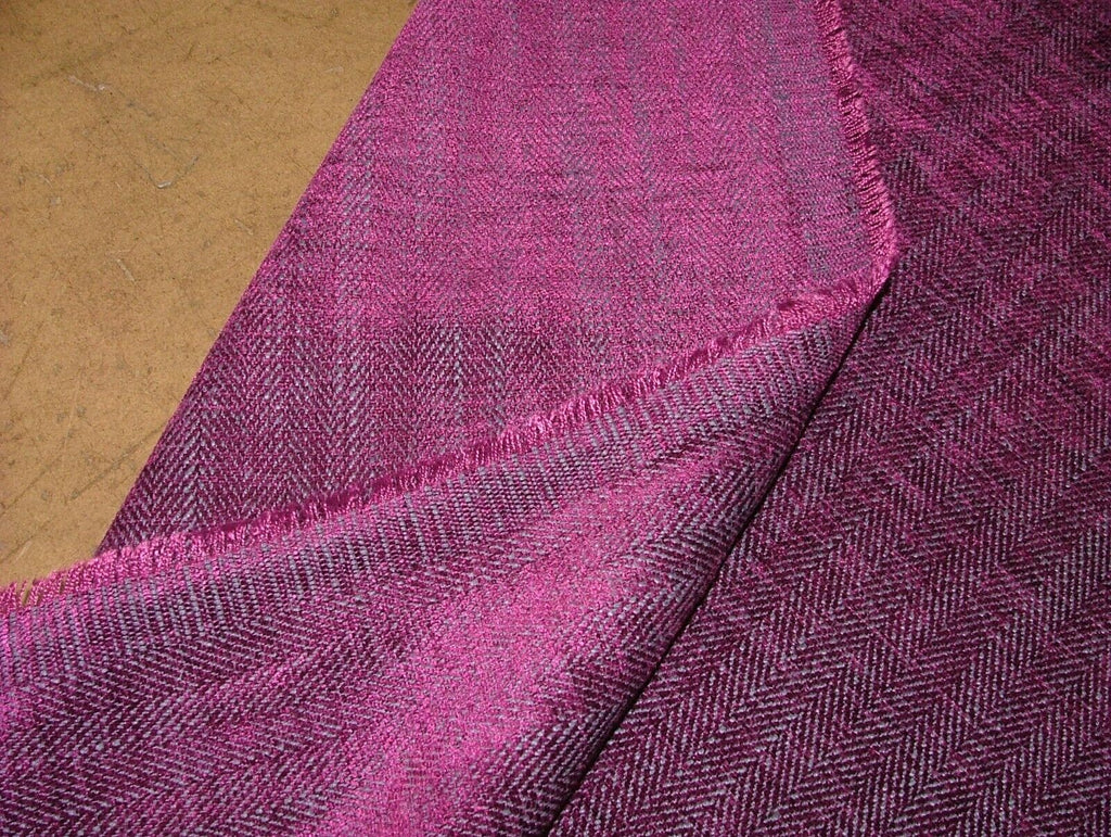 25 Metres Herringbone Magenta Linen Blend Curtain Upholstery Fabric RRP £700.00